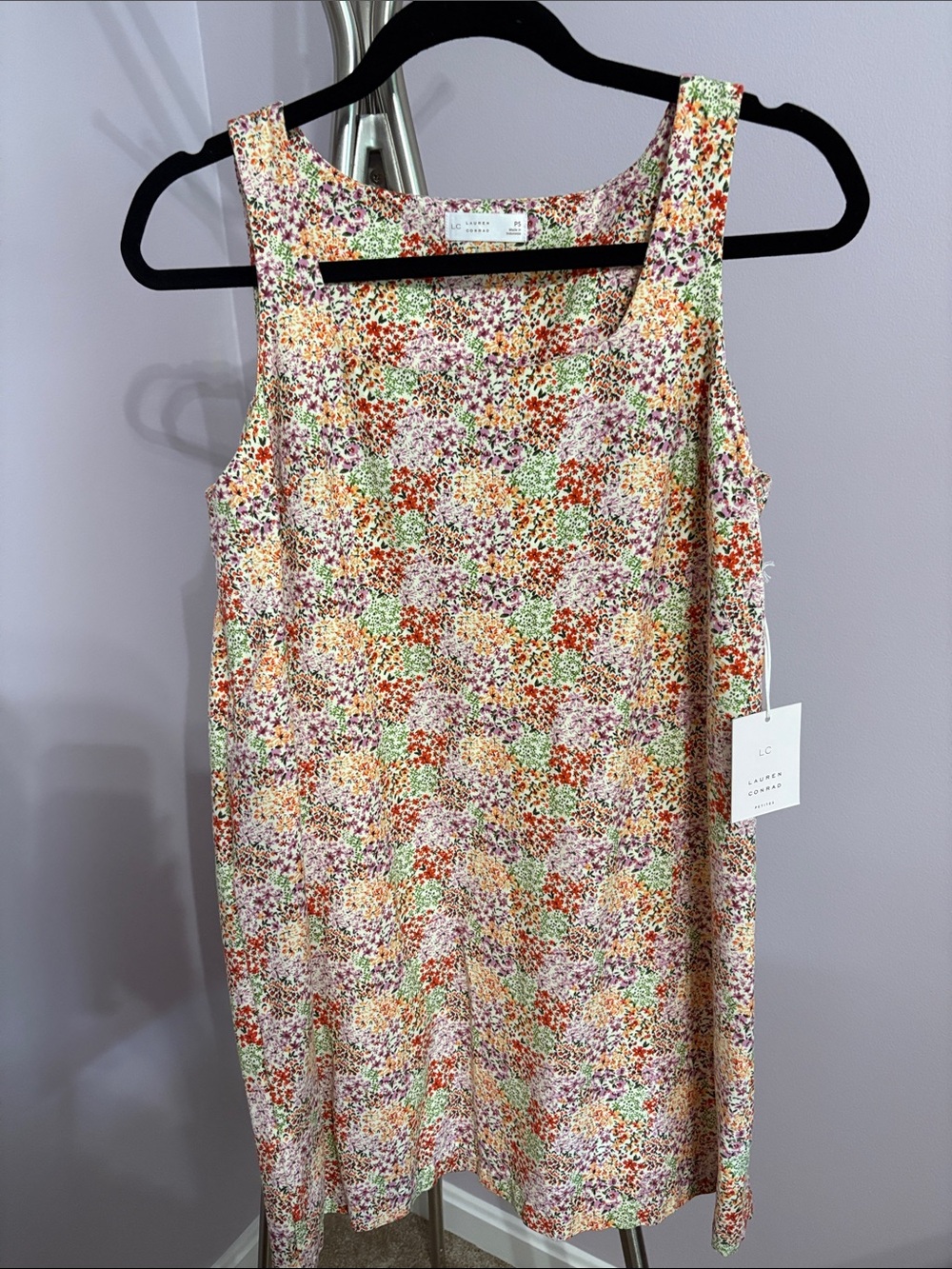 NWT LC Lauren Conrad Floral Print Sleeveless Dress in Purple, Orange, Green
